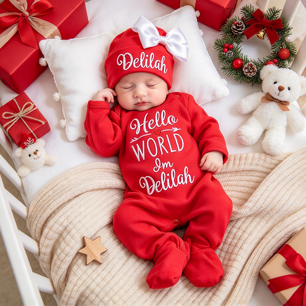 Personalized Embroidery Baby Girl Coming Home Romper and Hat Set | CWBaby425