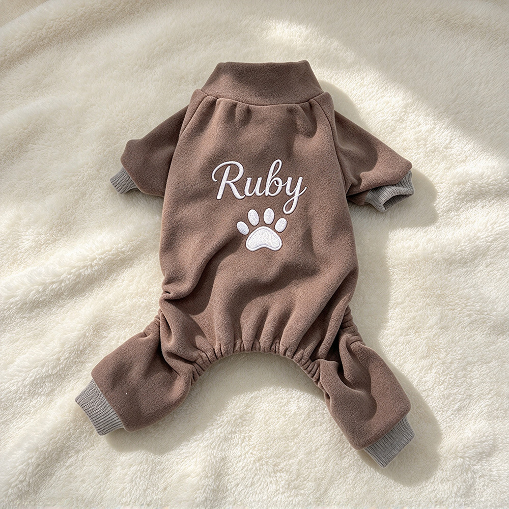 Personalized Hand Embroidery Pets Winter Warm Four-Legged Jumpsuit | BKPet610