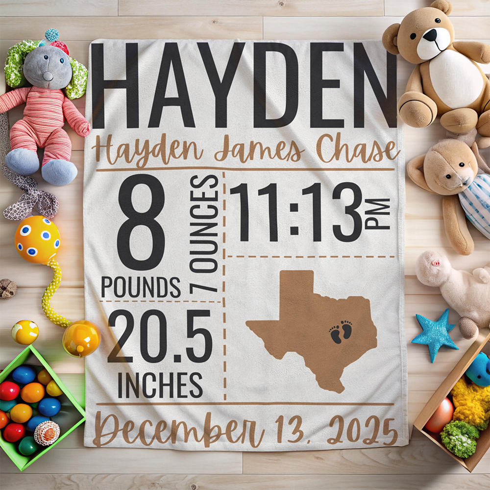 Personalized Baby Newborn Blanket with Birth Information | BKMS020