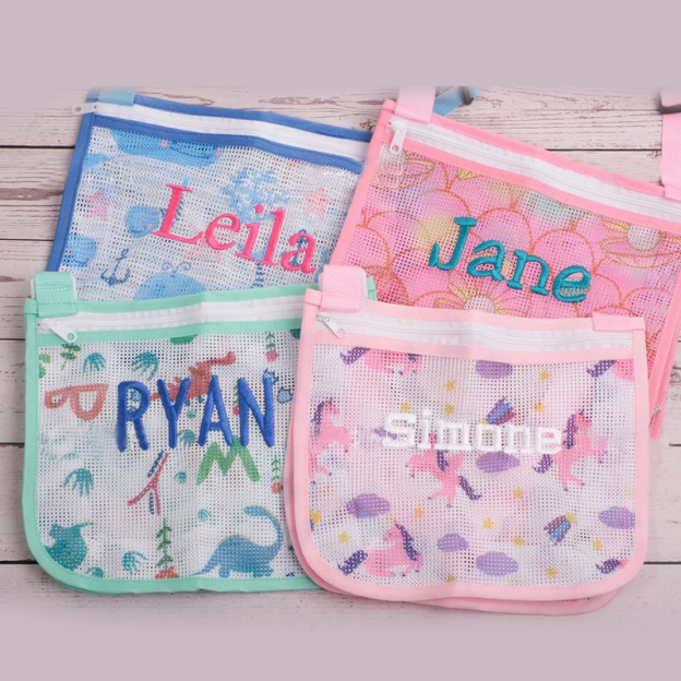 Personalized Embroidery Seashell Zipper Mesh Beach Bag | CWBeach132