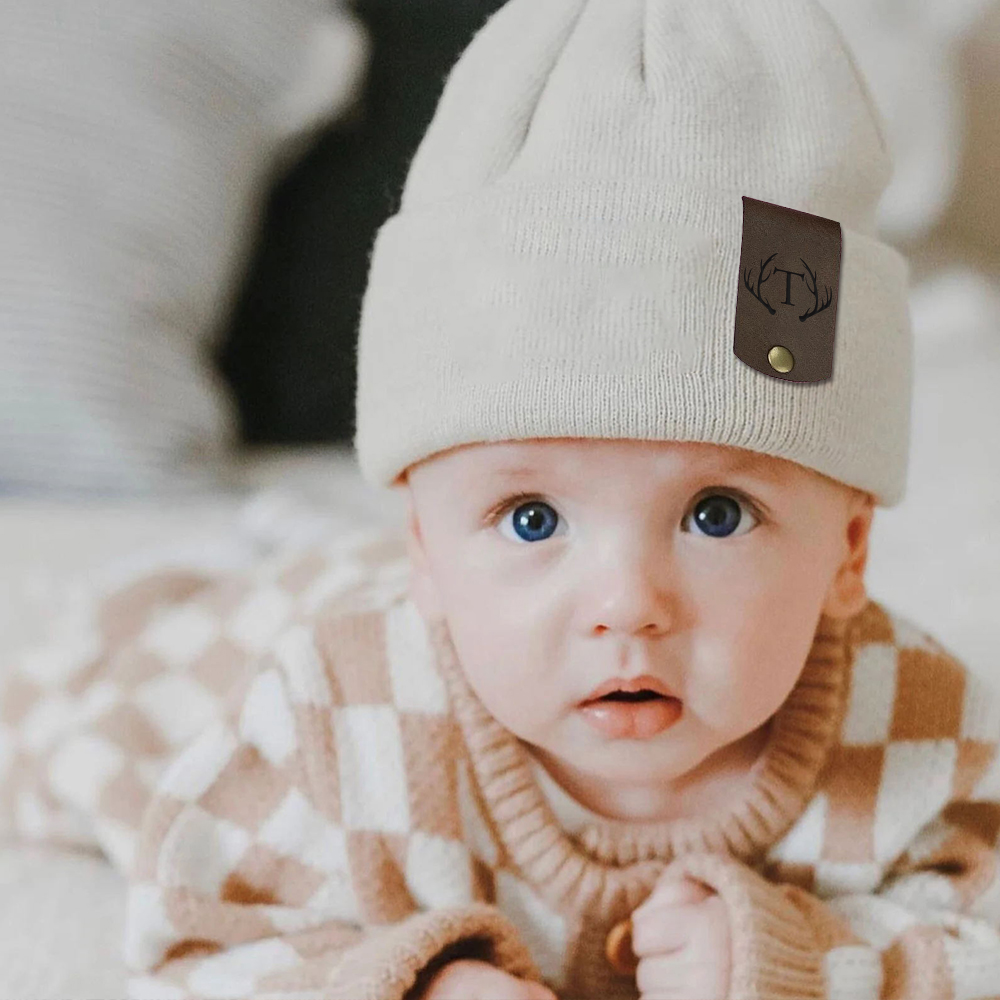 Personalized Leather Tag Infant Beanie for Comfort & Unique | HSKid31
