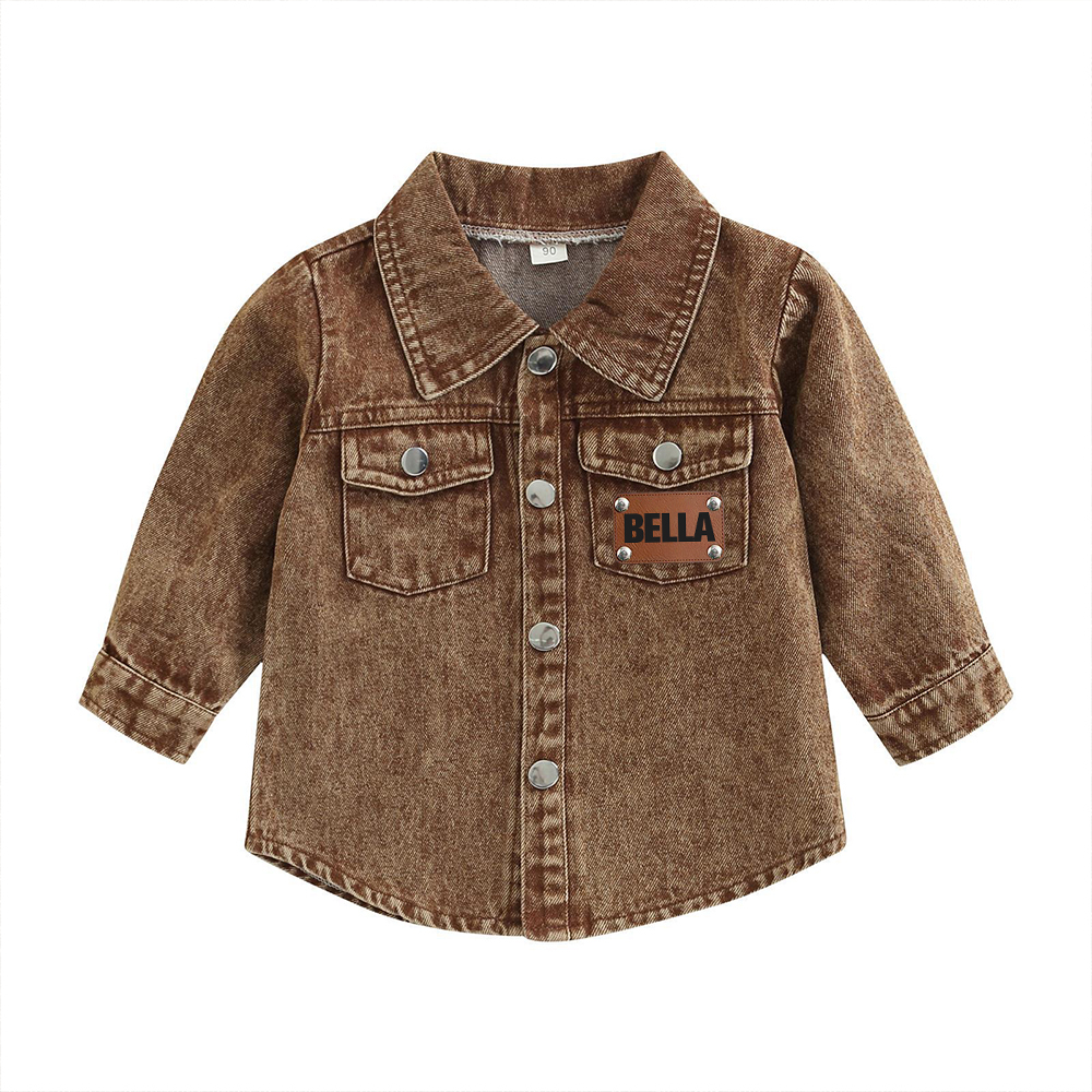 Personalized Leather Patch Brown Denim Jacket | inJacket43