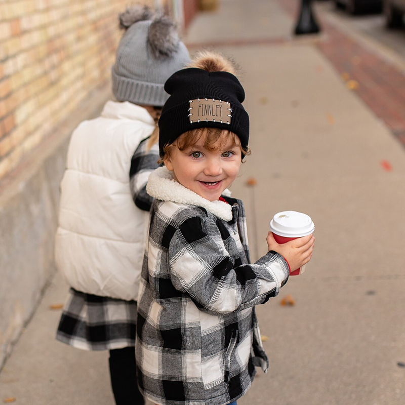 Personalized Leather Patch Beanie for Comfort & Unique | HSKid34