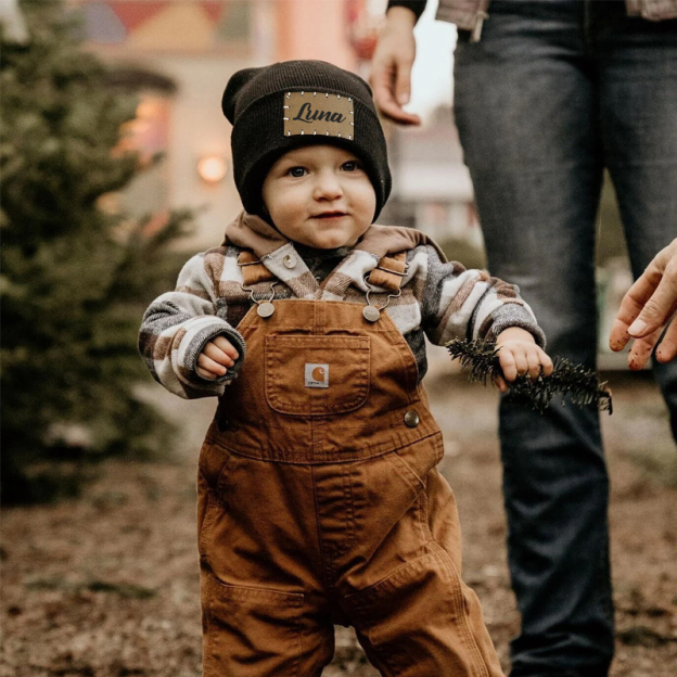 Personalized Leather Patch Beanie for Comfort & Unique | HSKid3301