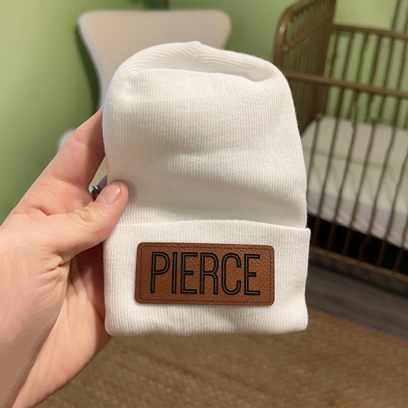 Personalized Leather Patch Pom Pom Beanie for Comfort & Unique | HSKid35
