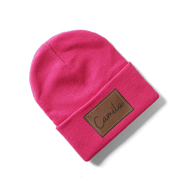 Personalized Leather Patch Beanie for Comfort & Unique | HSKid37