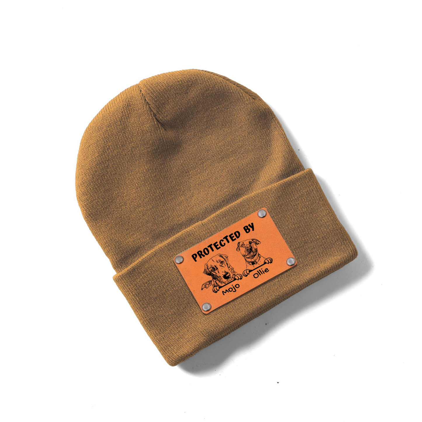 Personalized Vegan Leather Patch Baby Puppy Beanie | HSKid39