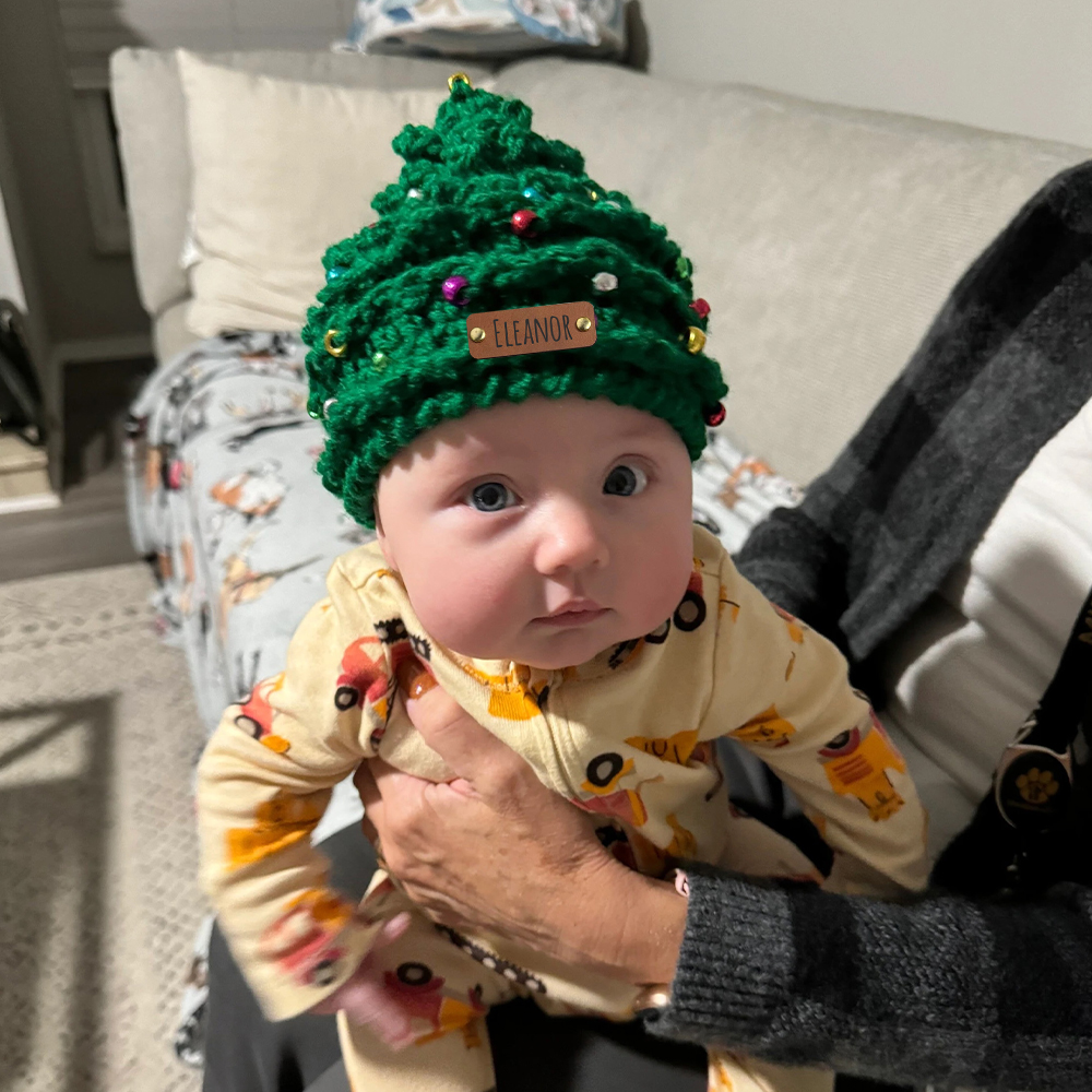 Personalized Leather Patch Christmas Tree Crochet Hat | MCGift51