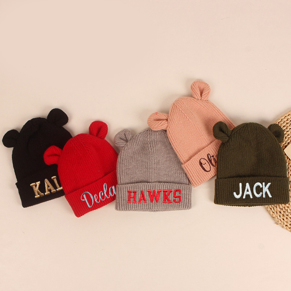 Personalized Cute Bear Beanie With Ears | HSKid41