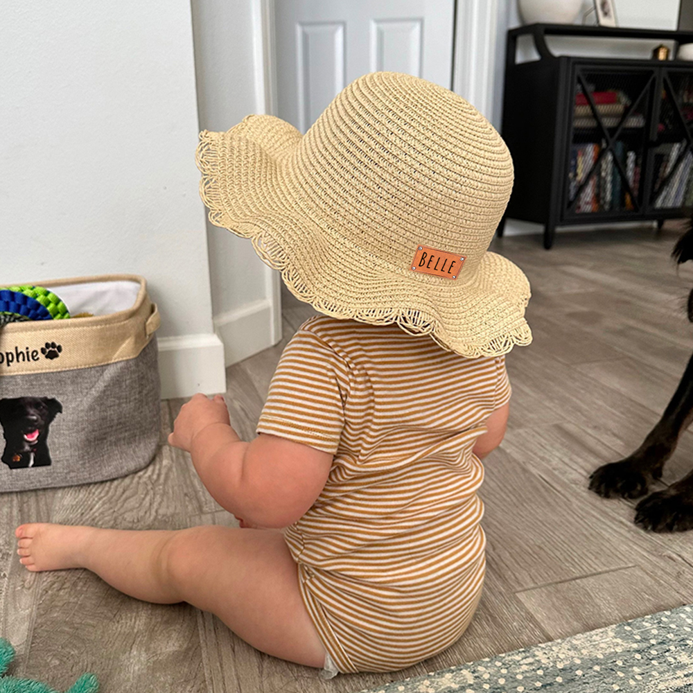 Personalized Summer Leather Patch Straw Hat for Comfort & Unique | CWBeach35