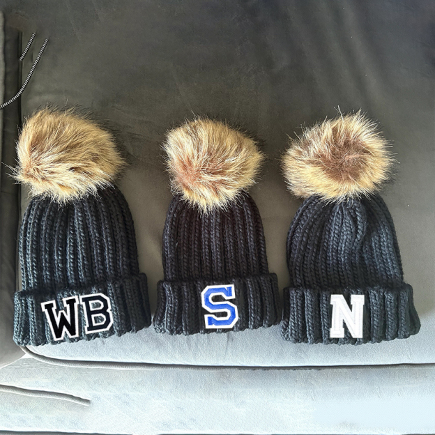 Personalized Initial Patch Pom Pom Beanie Hat | HSKid45