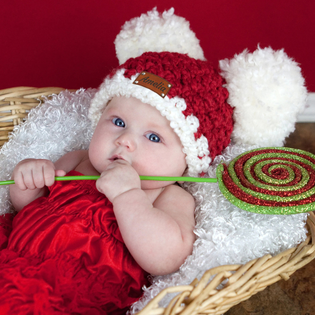 Personalized Leather Patch Christmas Pom Pom Hat | MCGift64 