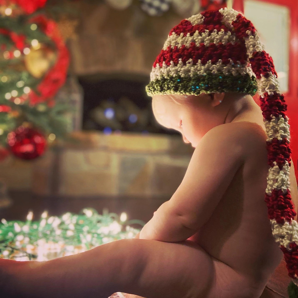 Personalized Leather Patch Christmas Elf Long Tail Hat | MCGift71