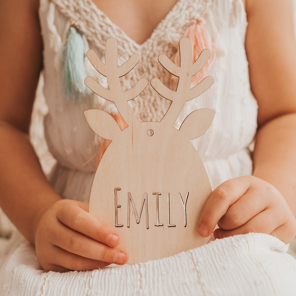 Personalized Christmas Reindeer Wood Ornament | MCGift81