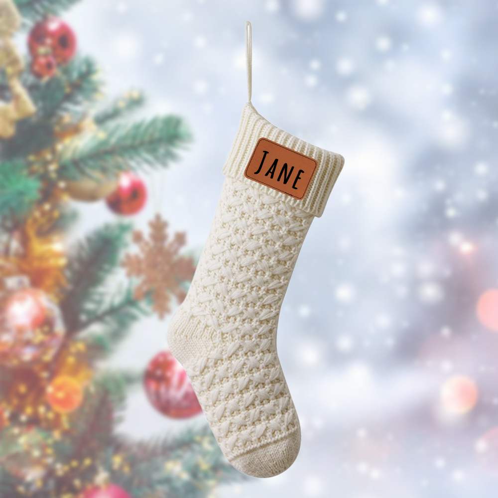 Personalized Leather Patch Christmas Stocking | MCGift84