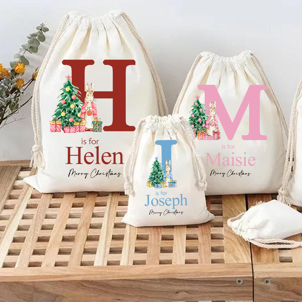 Personalized Name & Initial Bunny Christmas Gift Sack | MCGift89