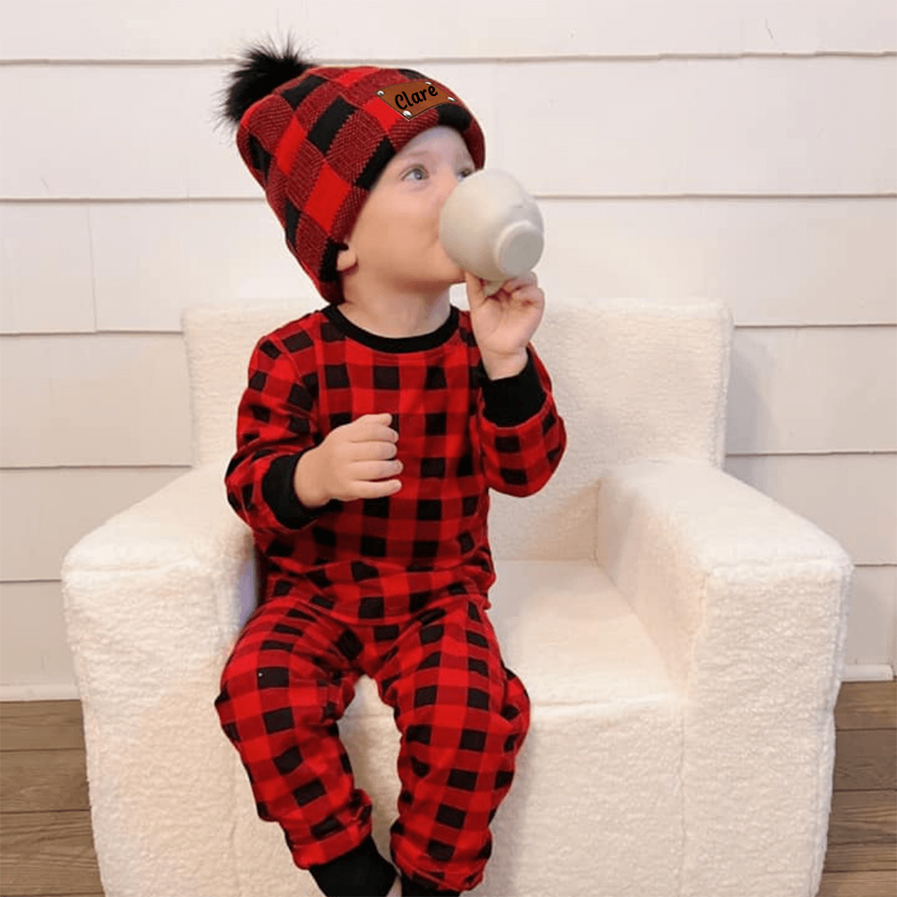 Personalized Leather Patch Pom Pom Hat for Comfort & Unique | HSKid53