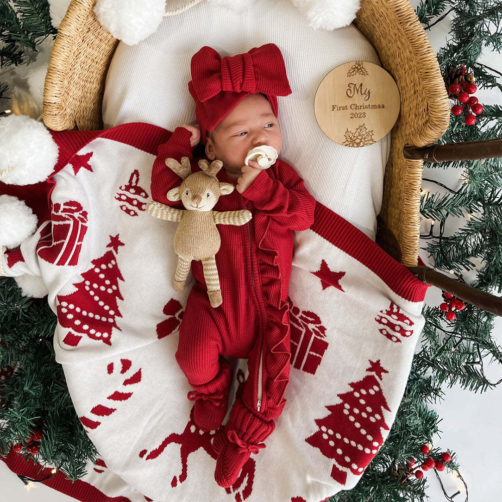Personalized Baby Christmas Frill Zip Romper with Bow | CWBaby107
