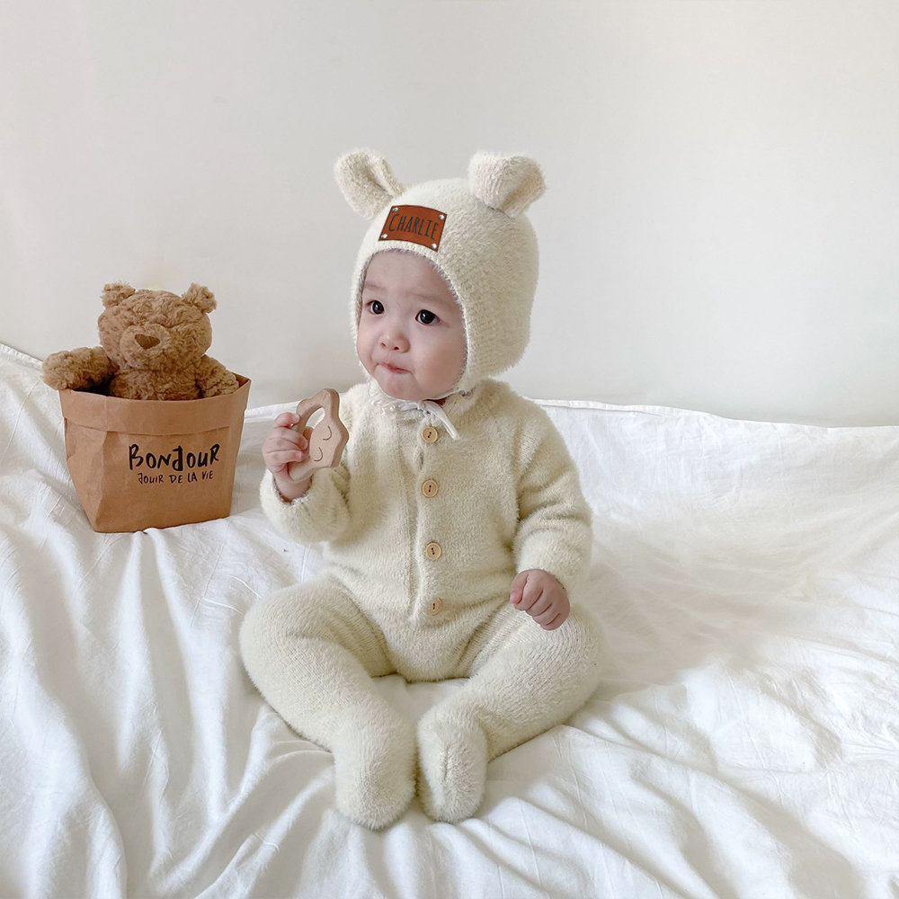 Personalized Baby Mink Cashmere Jumpsuit With Hat | CWBaby116