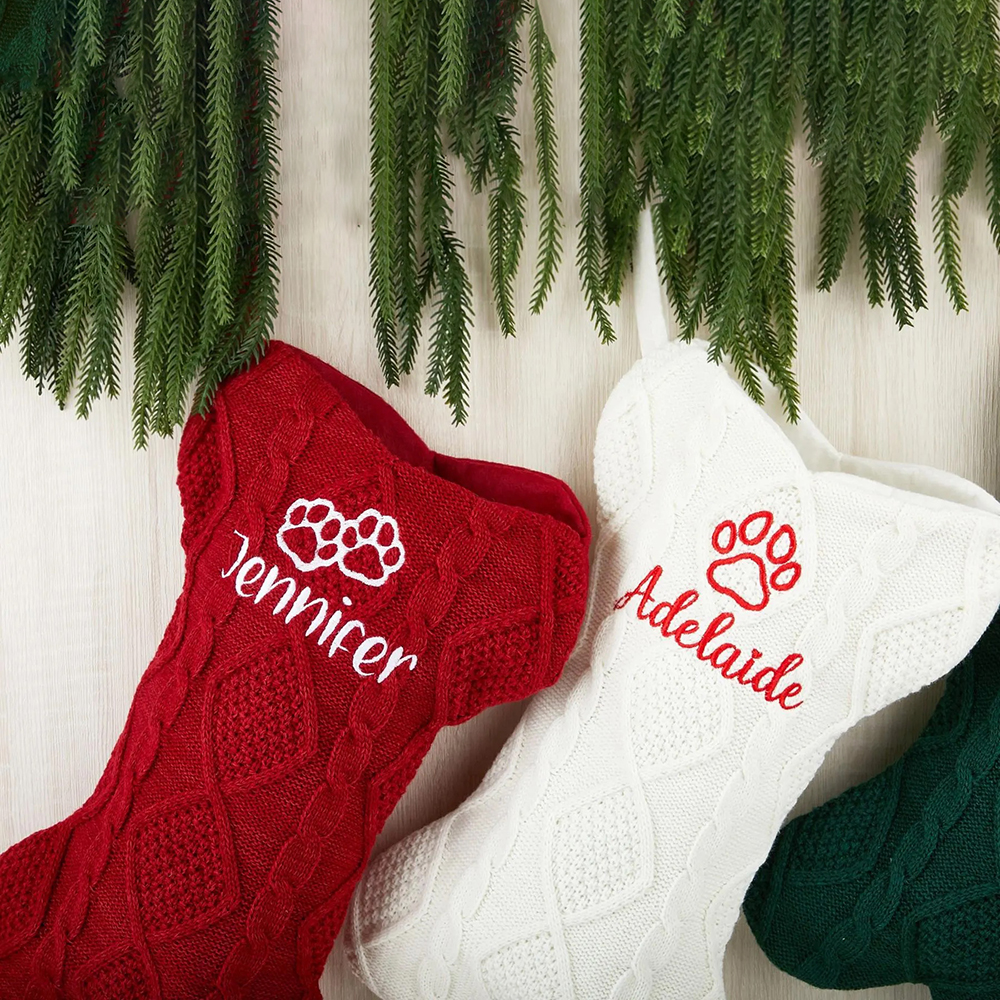 Personalized Embroidery Dog Bone Christmas Stocking | MCGift10301
