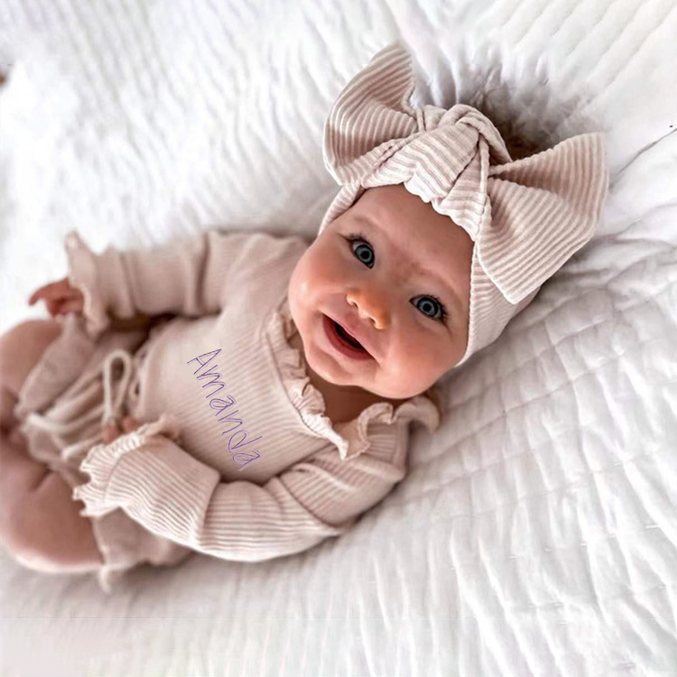 Personalized Embroider Ruffle Romper and Bow Set | CWBaby132