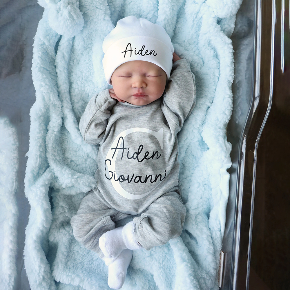 Personalized Baby Coming Home Romper With Hat Set | CWBaby133