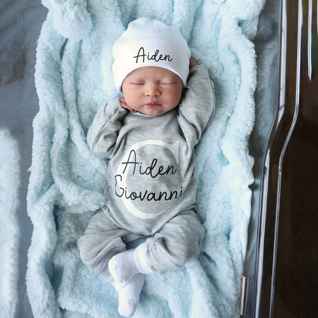 Personalized Baby Coming Home Romper With Hat Set | CWBaby133