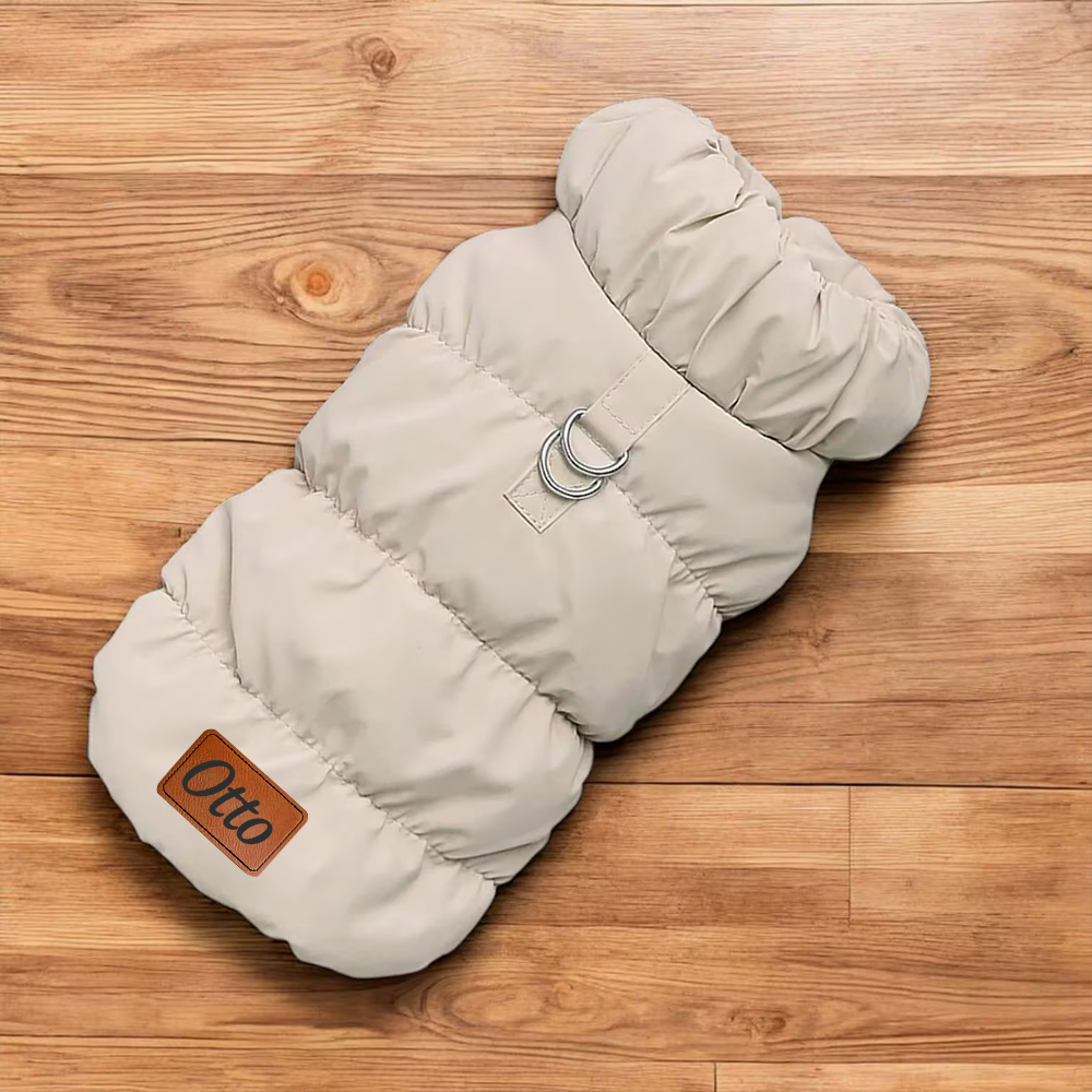 Personalized Leather Patch Pets Warm Puffer Jacket | BKPet140