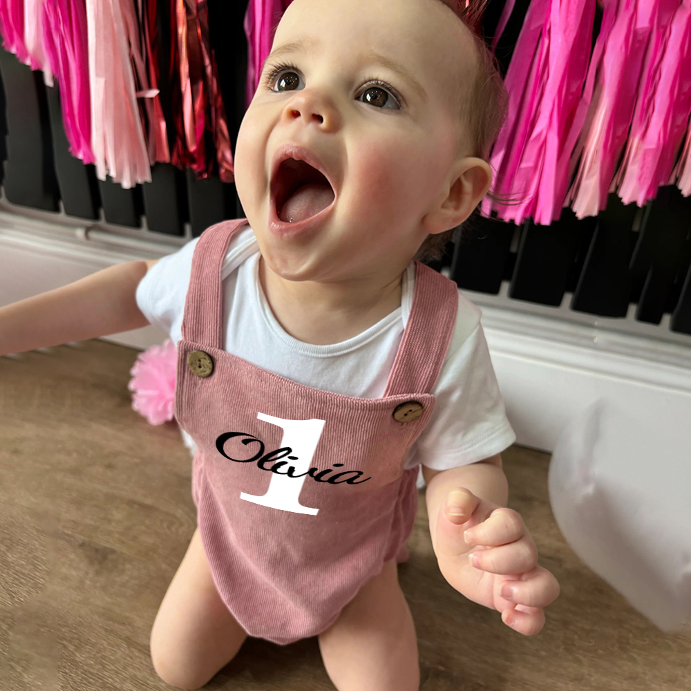 Personalized Baby First Birthday Suspender Triangle Jumpsuit Romper | CWBaby143