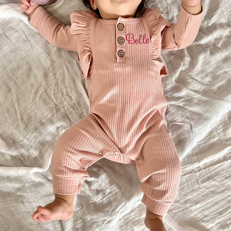 Personalized Baby Girls Ruffle Knit Bodysuit | CWBaby150