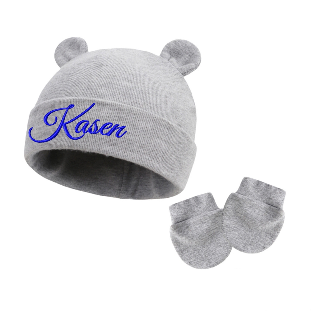 Personalized Embroidery Bear Newborn Homecoming Hat and Gloves Set | HSKid56