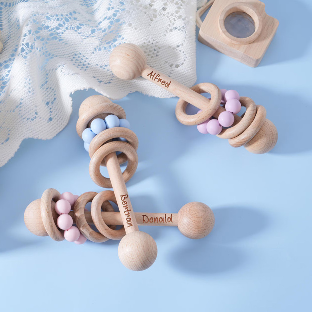 Personalized Cute Baby Wooden Rattle | CWBaby152