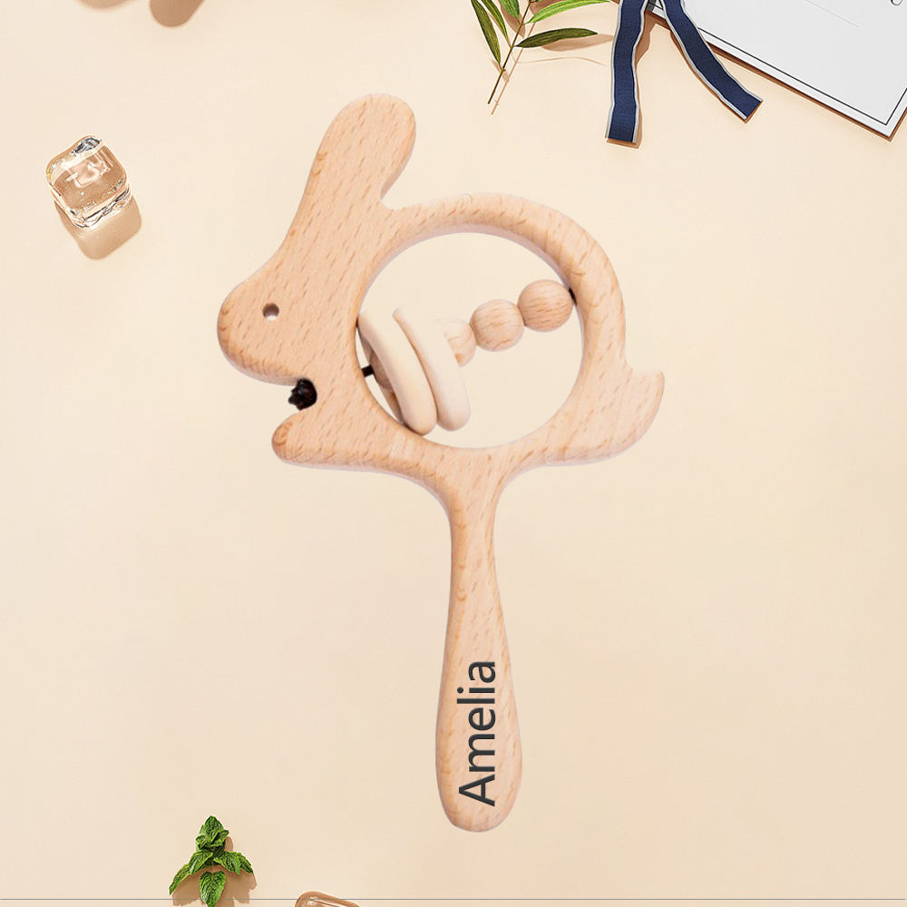 Personalized Baby Wooden Lovely Shape Rattle | CWBaby153