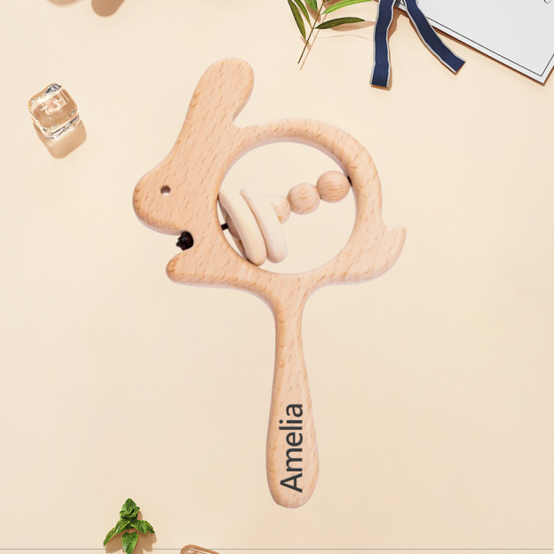 Personalized Baby Wooden Lovely Shape Rattle | CWBaby153