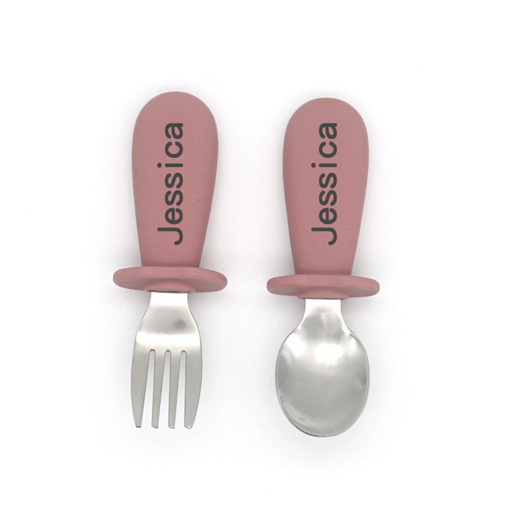 Personalised Kid Silicone Utensil Sets-Fork & Spoon  | CWBaby157