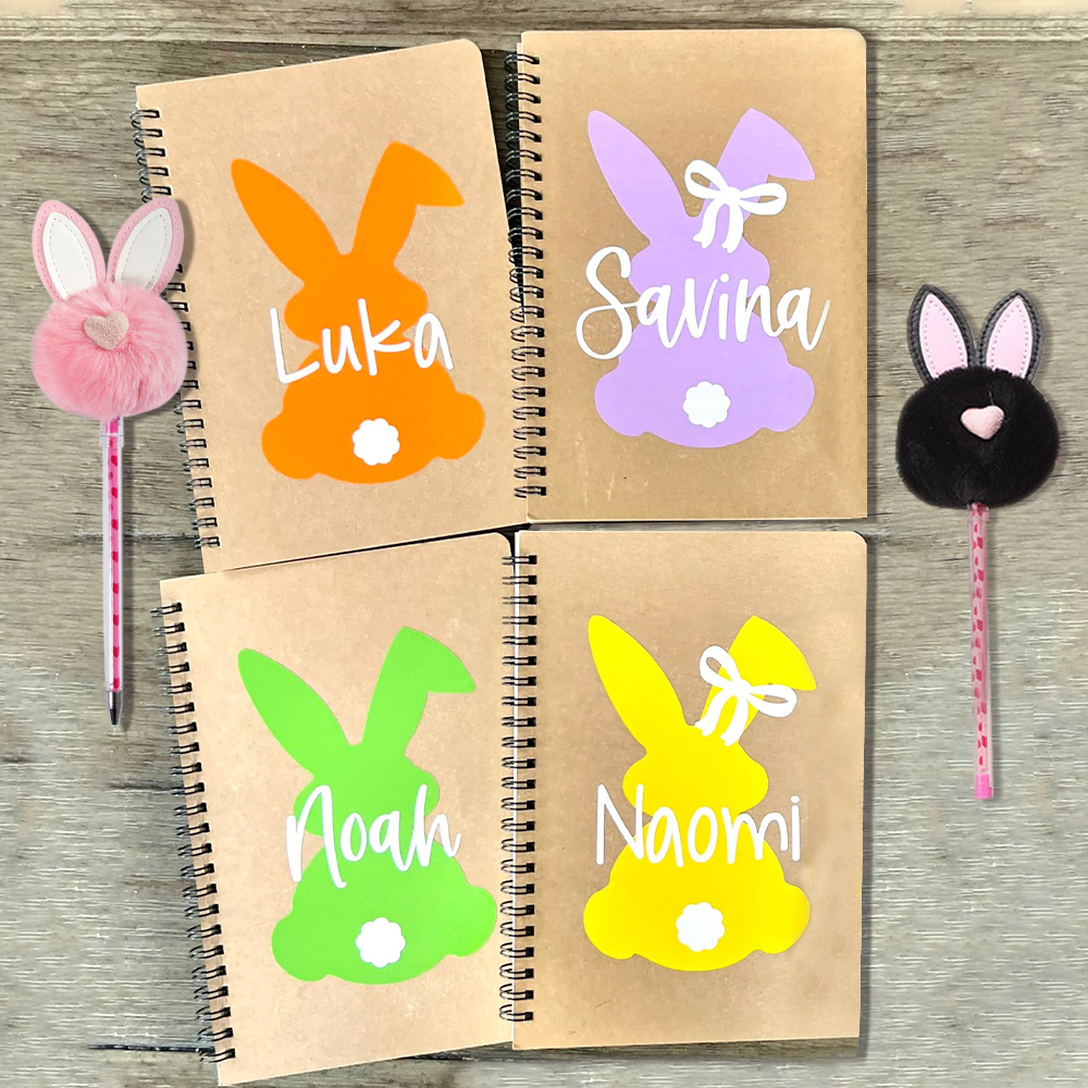 Personalized Easter Basket Bunny Notebook and PomPom Pen Set | CWToy110