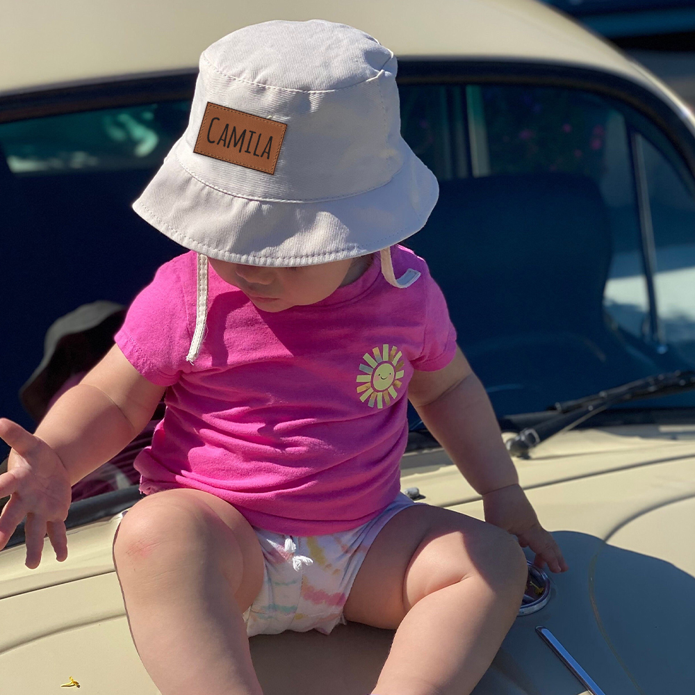 Personalized Kid Leather Patch Bucket Sunbonnet for Comfort & Unique | CWBeach157