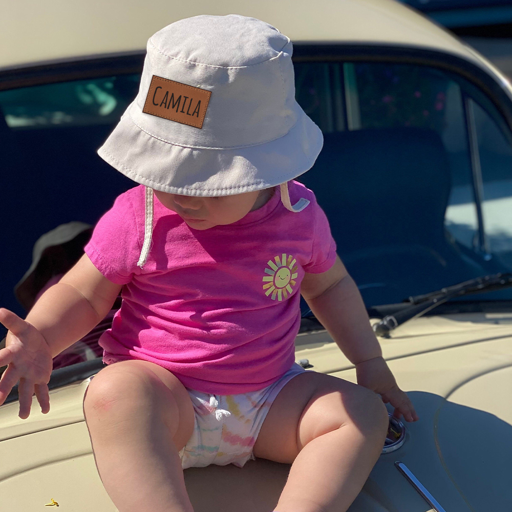 Personalized Kid Leather Patch Bucket Sunbonnet for Comfort & Unique | CWBeach157