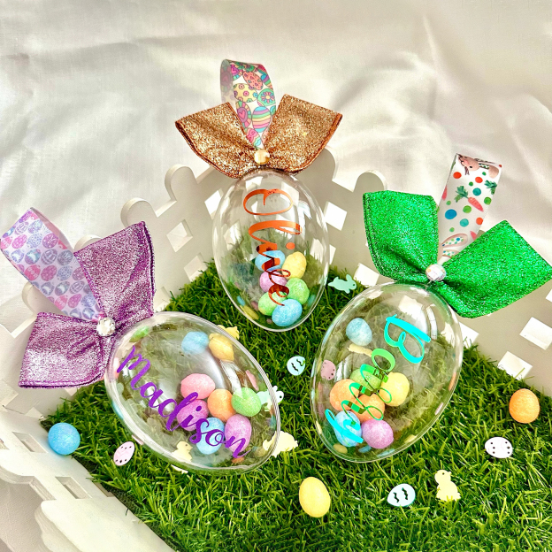 Personalized Shiny Ribbon Bunny Ears Easter Eggs | CWEaster35