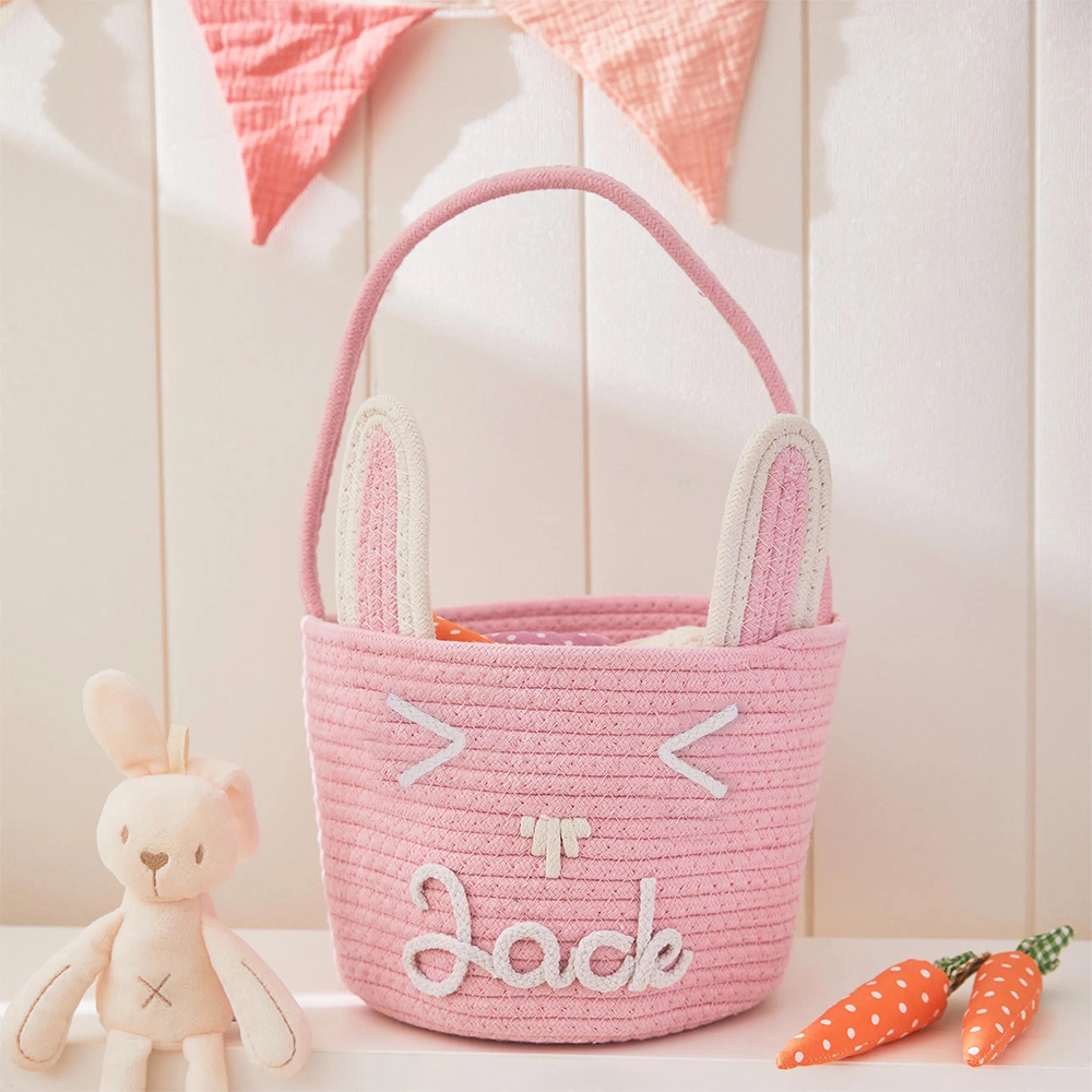 Personalized Handmade Easter Cotton Rope Bunny Basket | CWEaster38
