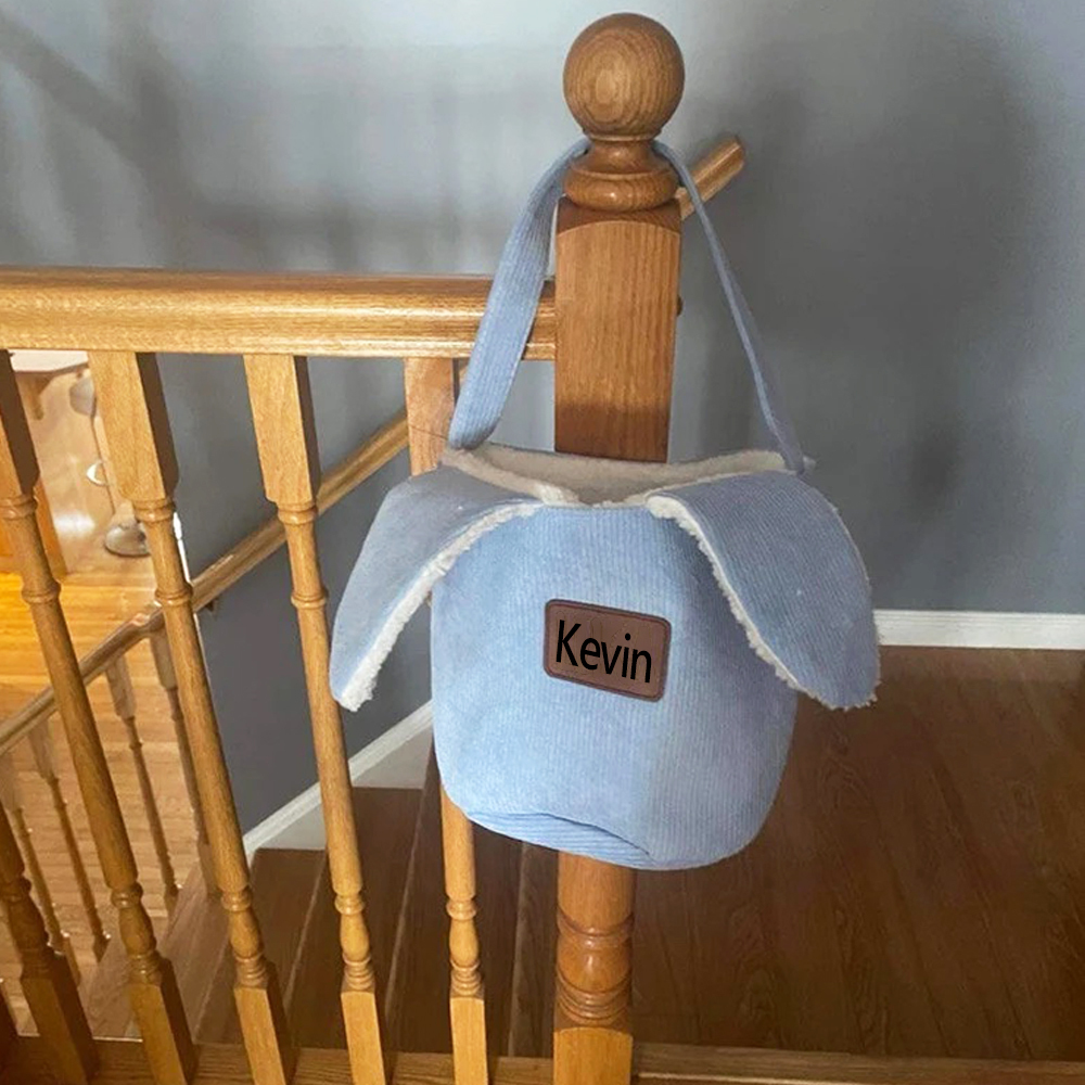 Personalized Leather Patch Corduroy Easter Bunny Basket | CWEaster4301