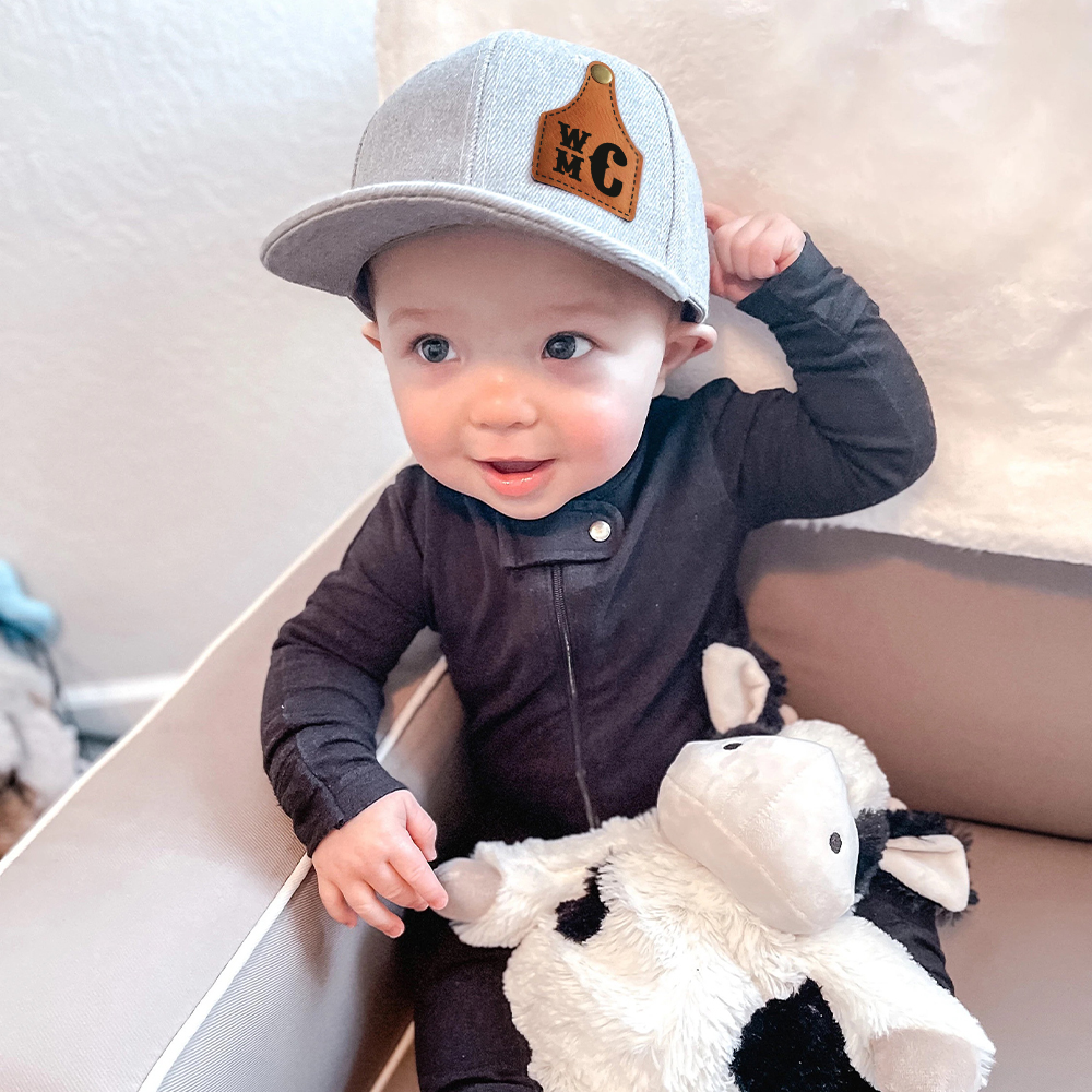 Personalize Kids Leather Patch Cow Tag Hat | CWBeach158