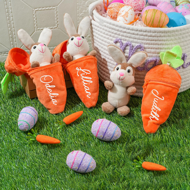 Personalized Easter Plush Carrot Keychain with Bunny | CWEaster52