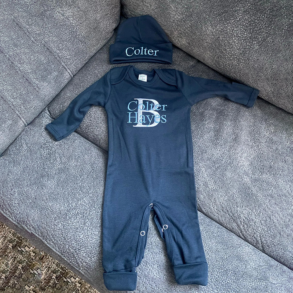 Personalized Embroidery Baby Coming Home Romper and Hat Set | CWBaby202