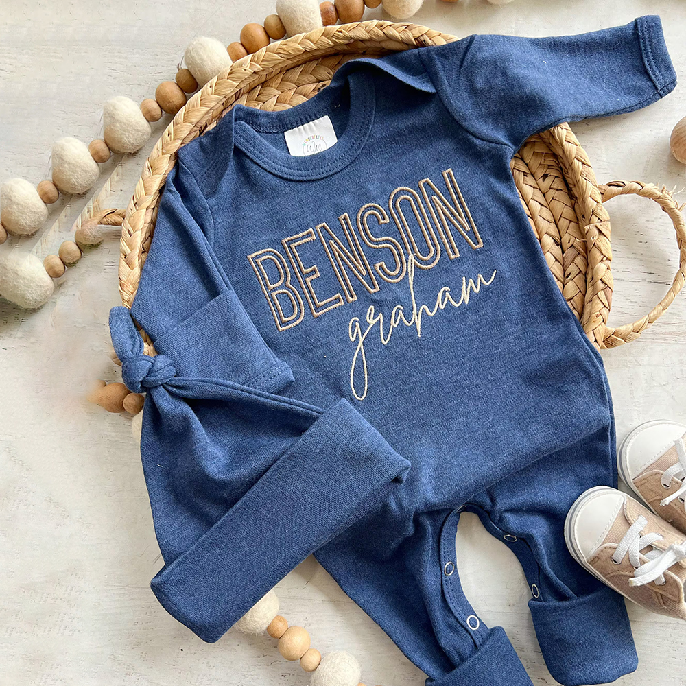 Personalized Embroidery Baby Coming Home Romper and Hat Set | CWBaby203