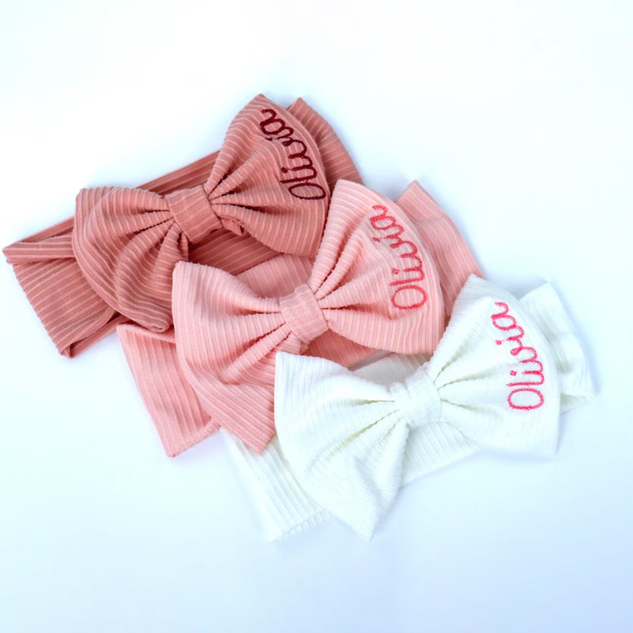 Personalized Embroidery Baby Girl Stretchy Bow Headband | CWBaby208