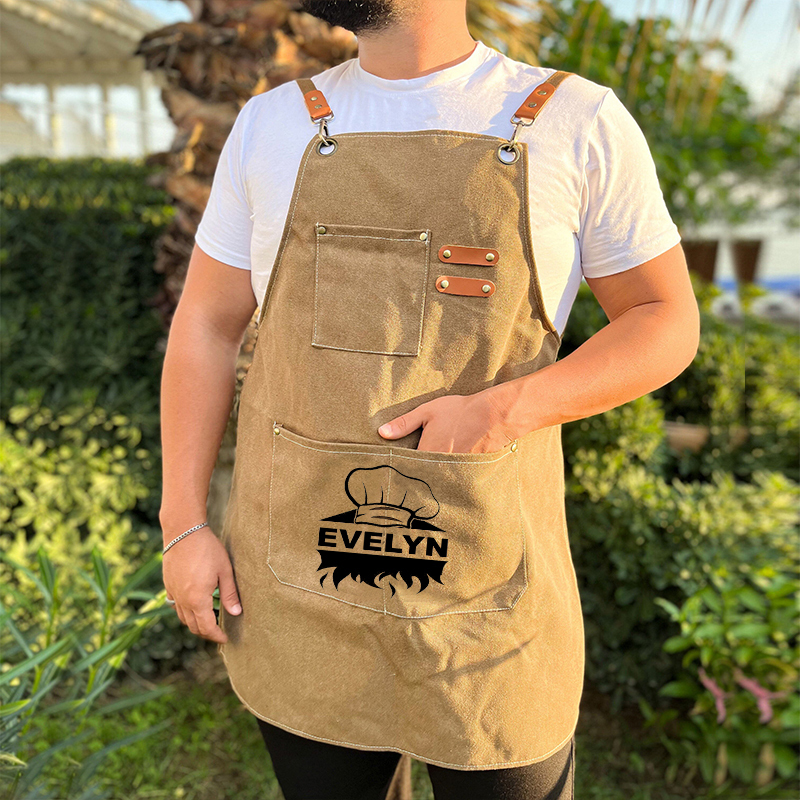 Personalized Name on Canvas Apron with Pockets for Unisex Adult | Apron22