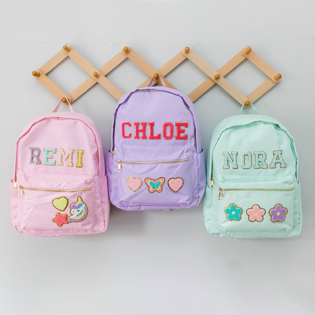 Personalized Lovely Chenille Letters Patch Kids School Backpack Set