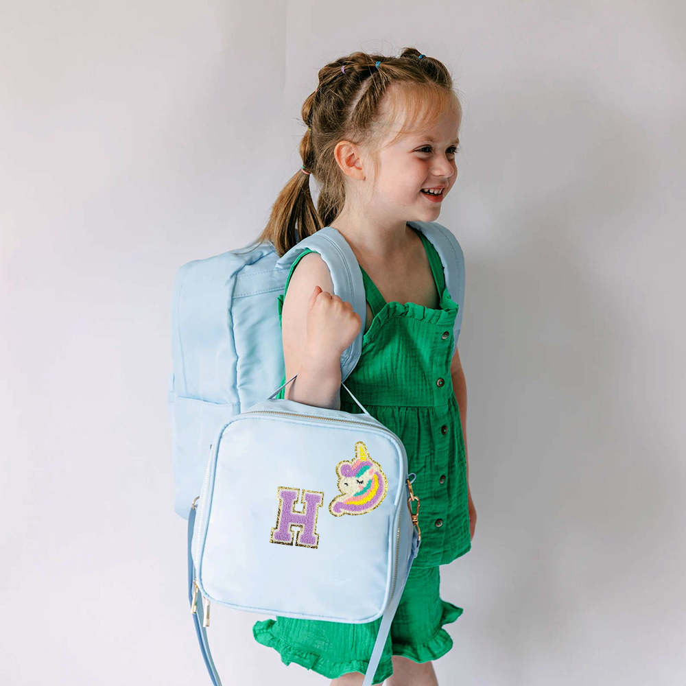 Personalized Lovely Chenille Letters Patch Kids School Backpack Set