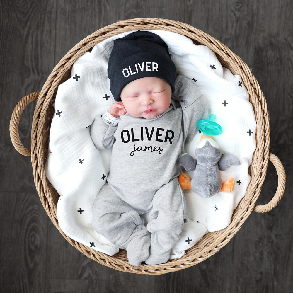 Personalized Baby Coming Home Romper With Hat Set | CWBaby13301
